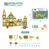 Steam Toys Magnetic Construction Tiles Window Art Color glue 42 Piece Building Blocks Educational Toys For Children